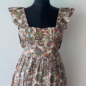 Robe midi décontractée pour femme à imprimé cachemire, manches courtes, col carré, coupe trapèze, en viscose et polyester tissé respirant, idéale pour l'été - Product Image 6