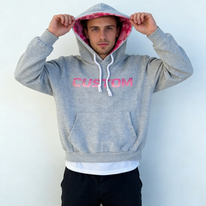 Sudadera Casual de Invierno para Hombre, Ecológica, Vintage, 100% Algodón, Gris, Tejido Suave, Doble Capa, Forro Rosa, con Bolsillo y Estampado de Letras Personalizado - Product Image 3