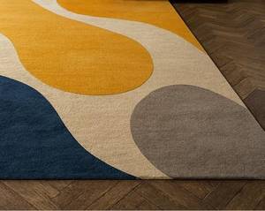 Alfombra Moderna Azul Multicolor Abstracta, Forma Irregular, Hecha a Mano, Alfombra Artística Única para Sala de Estar, Dormitorio, Decoración del Hogar - Product Image 1