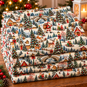 Tissu en coton tissé pour le village de Noël, matériau de couture pour les loisirs créatifs textiles de maison - Product Image 1