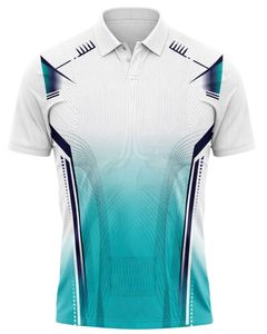 เสื้อโปโลผู้ชายสีขาวและสีฟ้าอมเขียวแขนสั้นพิมพ์ลายกราฟิกไล่เฉดสีชุดกีฬาโพลีเอสเตอร์ระบายอากาศได้เสื้อฝึกซ้อมกอล์ฟแบบลำลอง - Product Image 1