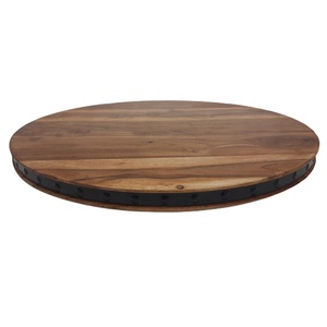 Unique Iron and Wood Luxury Cake <b>Stand</b> Acacia Wood Round Shaped Matt Black Powder Coated Finishing Handmade - Product Image 1