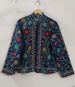 เสื้อแจ็คเก็ตปักลายดอกไม้สีน้ำเงินกรมท่า แขนยาว ปักลายด้วยมือ สไตล์จีนโบราณ ทรงหลวม - Product Image 4