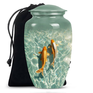 Elegante urna con diseño de pez koi que simboliza la paz y la gracia fluida. Una opción serena para el recuerdo. Disponible a precios de mayorista. - Product Image 1