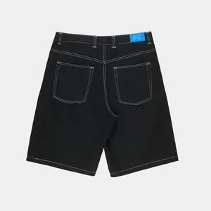 <b>Men's</b> Black Cotton Bermuda <b>Shorts</b> With Front Pocket Logo Casual Style Mid Waist Button Fly <b>Woven</b> Fabric - Product Image 2