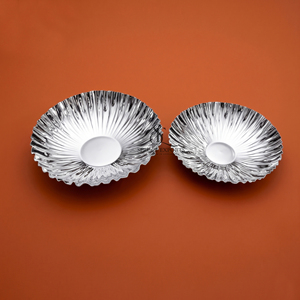Fluted Stainless Steel Candy Bowls Set Of 2 Mirror Polished <b>Chrome</b> Finish Ribbed Trays For Chocolates Snacks Or Home Decor - Product Image 2