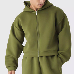 Conjunto Deportivo para Hombre, Color Verde Oliva, con Capucha, Manga Larga, Corte Holgado, Informal, Otoñal, Color Sólido, 100% Algodón, Pantalones con Cierre Frontal y Bolsillos Laterales - Product Image 4