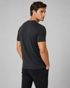F2WIN Men's V-Neck Short Sleeve <b>T</b>-<b>Shirt</b> Regular Fit Black Casual Breathable Fleece Knitted <b>Polyester</b> Cotton Solid Color Custom - Product Image 3