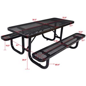 Tavolo da Picnic Rettangolare in Acciaio Nero da 6 Piedi per Esterni con Supporto per Ombrellone - Product Image 2