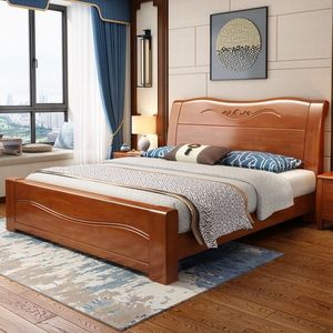 Classic Solid Wood <b>Bed</b> <b>Frame</b> King Queen Size Bedroom Furniture Traditional Wooden <b>Platform</b> <b>Bed</b> for Home Hotel Villa - Product Image 1