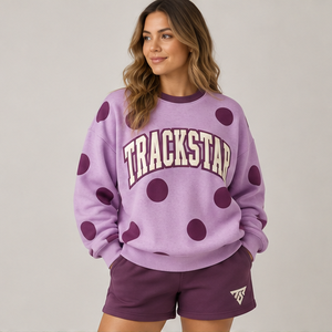 Ensemble short et haut à col rond pour femme, motif pois lilas géants, style universitaire, personnalisable, décontracté, sportswear - Product Image 3