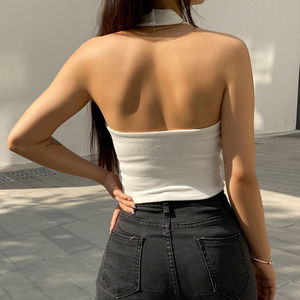 Women's Premium Tank <b>Top</b> 2026 Ribbed Halter Neck Crop <b>Top</b> Backless Gym Beach Singlet Custom Logo Cotton Streetwear Vest HD - Product Image 5