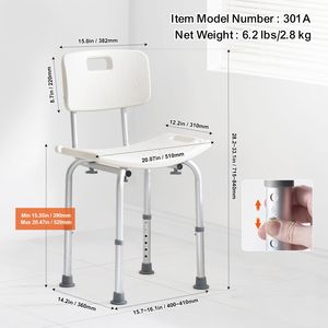 "Adjustable <b>Shower</b> <b>Chair</b> with Backrest Non-Slip Design Lightweight for Bathtub and <b>Shower</b> Use" - Product Image 6
