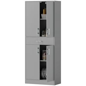 71\" Modern Freestanding Tall <b>Kitchen</b> <b>Pantry</b> in Gray Oak Wood with MDF Panel Adjustable Shelf and Drawer <b>Kitchen</b> Cabinet - Product Image 1