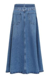 Falda vaquera midi de cintura alta para mujer, corte en A, con botones frontales y abertura, informal, lavado a la piedra, azul claro, de algodón tejido - Product Image 2