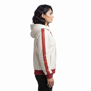 Sudadera con capucha de cuero para mujer, estilo urbano, con bolsillo frontal, manga larga - Product Image 3