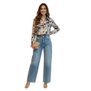Blusa Elegante para Mujer con Estampado Floral Abstracto, Manga Larga, Cuello Camisero, Estilo Casual para Oficina - Product Image 1