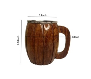 Chope à bière en bois naturel de qualité supérieure, tasse à thé artisanale, vaisselle classique avec poignée, compatible lave-vaisselle et micro-ondes, emballage cadeau - Product Image 3