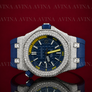 Reloj de Lujo con Incrustaciones de Moissanita para Hombre, Estilo Hip Hop |   Reloj automático con correa de caucho azul |   Reloj Deportivo con Diamantes Incrustados - Product Image 6