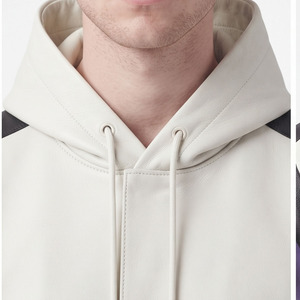 Sudadera con capucha de cuero genuino para hombre, holgada, con bolsillo frontal, de manga larga - Product Image 4