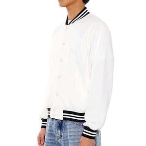 Chaqueta Varsity Blanca para Hombre, Corte Regular, Color Sólido, Cuello Camisero, Cierre de Botones, Ropa Exterior Informal para Otoño - Product Image 4