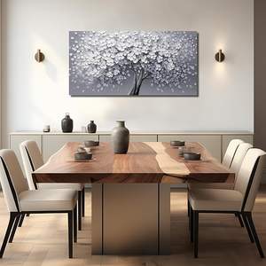 JuhaiArt Art mural moderne en bois écologique motif fleur blanche, décoration grise pour chambre à coucher, image d'arbre pour salon et bureau 24" x 48" - Product Image 2