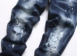 Jean en denim pour homme, coupe droite, tricoté, uni, décontracté/formel, délavage moyen, coupe ajustée, respirant, séchage rapide, pour l'été, style Hip Hop - Product Image 2