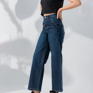 Jeans pour femmes grandes tailles OEM en denim extensible, taille haute, en coton, coupe skinny et évasée, vente en gros, mode féminine, jeans larges - Product Image 5