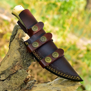 Cuchillo de desollar de grado industrial Damascus con mango de madera de palisandro, hoja recta de punta caída, personalizable OEM/ODM - Product Image 6