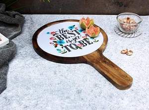 Plateau de service rond en bois, céramique blanche, design luxueux, fait main, écologique, durable, pour cadeaux d'affaires, fromages, fruits, en-cas - Product Image 2