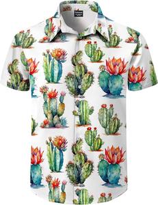Chemise hawaïenne pour homme en coton à imprimé tropical, manches courtes, décontractée, boutonnée, pour la plage, les vacances d'été, motif floral coloré - Product Image 5