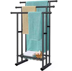 Porte-serviettes autoportant à 3 niveaux en acier allié avec panier, séchoir et présentoir pour serviettes de bain surdimensionnées, pour salle de bain - Product Image 1