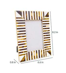 Cadre photo en résine Coromandel blanc et noir, magnifiquement fait à la main, cadre photo antique en incrustation d'os, incrustation d'os - Product Image 5