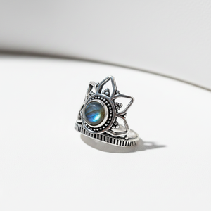 Labradorite Crown <b>Statement</b> <b>Ring</b> Handmade Silver Plated Brass Lotus <b>Ring</b> Crystal Healing Jewelry - Product Image 6