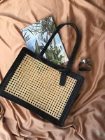 Sac fourre-tout décontracté en rotin tressé durable, fait main, en matériau naturel, personnalisable, unisexe, avec fermeture éclair, prix d'usine OEM, vente en gros