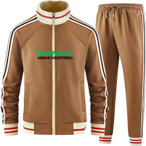Custom Side Striped Stand Collar Zip Up <b>Tracksuit</b> Set Men Retro Sports Jacket And Joggers Soft Fleece Clothing Combo - Product Image 1
