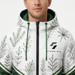 Veste matelassée à capuche pour homme, imprimé floral, coupe-vent, hiver, décontractée, fermeture éclair, 100% polyester, coupe classique - Product Image 4