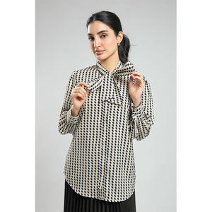 Blusa Estampada para Mujer, Cuello en V, Manga Larga, Informal, para Fiesta, 100% Algodón Tejido, Ecológica - Product Image 1