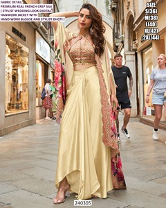 Ensemble Dhoti traditionnel en crêpe de soie pour femme Noor, longueur ras du sol, pour les fêtes et Diwali - Product Image 2