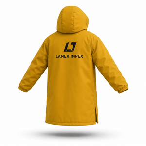 Parka de natation dorée personnalisée pour jeunes, imperméable, à capuche, avec doublure polaire, fermeture éclair intégrale, poches latérales, service OEM ODM - Product Image 3