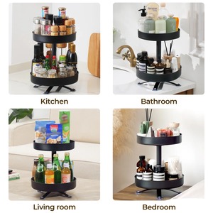 Estante para especias de metal negro redondo de 2 niveles, perfecto para mantener las especias perfectamente organizadas y fáciles de encontrar. Venta al por mayor desde India. - Product Image 4