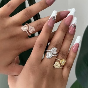Wholesale 18K Gold Plated Iced Out Bling Fashion Adjustable <b>Ring</b> for Women <b>Brass</b> Zircon Baguette Heart Open <b>Ring</b> Trendy Jewelry - Product Image 2