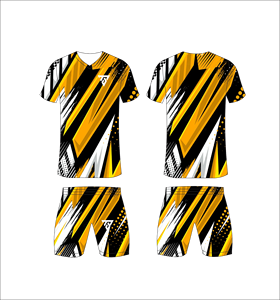 Custom Sublimated Yellow Black Geometric <b>Soccer</b> Jersey Set Men V-Neck Short Sleeve Moisture Wicking Athletic Fit All Seasons - Product Image 1