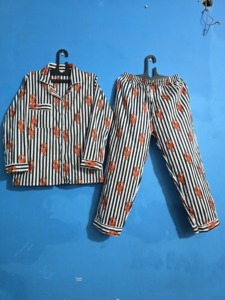 Lobuster Block Print Cotton <b>Pajama</b> Set for Women | Handcrafted Indian Striped Night <b>Suit</b> - Product Image 1