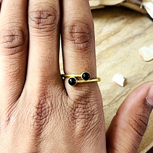 Unique Design Minimalist <b>Black</b> Onyx <b>Rings</b> Boho Brass <b>Rings</b> for Women 18k Gold Plated Double Stone Jewelry for Wholesale/OEM/ODM - Product Image 4