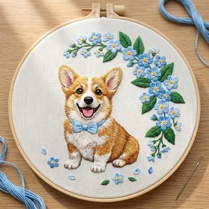 Kit de Broderie DIY Chiot Mignon – Art Floral Animal Fait Main sur Cerceau, Point de Croix, Décoration Murale, Cadeau - Product Image 5
