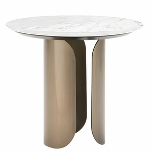 Opera Contemporary Gabriel Luxury <b>Side</b> <b>Table</b> Cylindrical Metal Base <b>Marble</b> <b>Top</b> Antique Gold Finish Living Room Fully Assembled - Product Image 4