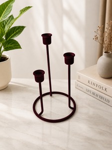 ที่วางเทียนกำมะหยี่สีแดงเบอร์กันดีแบบสามชั้น ดีไซน์ตกแต่งทันสมัยหรูหรา - Product Image 3