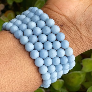 Chakralume Natural Blue Angelite Beaded <b>Bracelet</b> for <b>Healing</b> Reiki Energy Jewelry Unisex Gift From Rajasthan 8mm Wholesale - Product Image 4