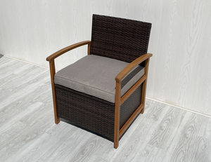 4P00057 Fauteuil individuel design moderne en bois d'acacia brun, rotin PE, acier et verre trempé, mobilier d'extérieur pour villa, salon, hôtel - Product Image 6